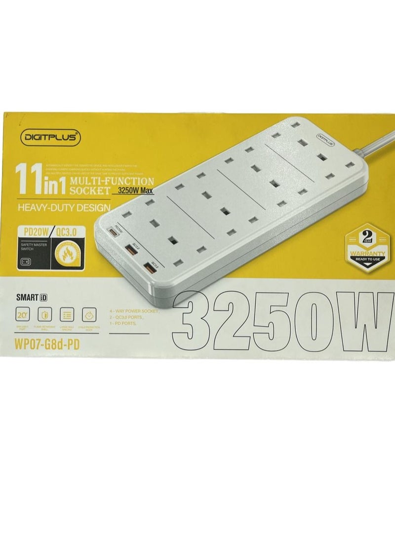 ديجيتبلس توصيلة كهربائية 11in1 مع 2 منافذ USB شحن سريع و منفذ USB-C PD بسرعة 20W و 8 منافذ طاقة تيار متردد  - Image 1