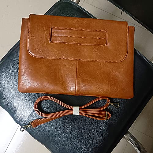 NIGEDU Women Handbags PU Leather Female Clutch Handbag Messenger Bag Large Solid High Capacity (Brown) - Image 4
