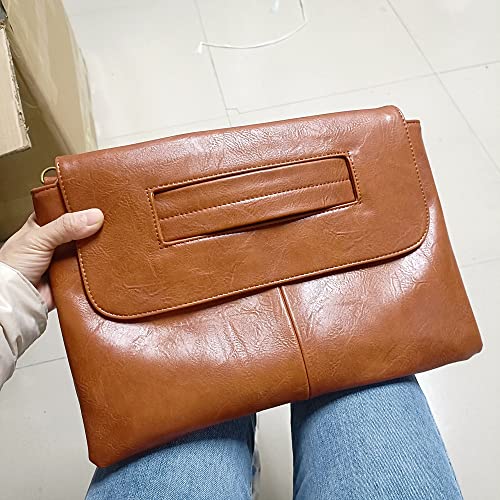 NIGEDU Women Handbags PU Leather Female Clutch Handbag Messenger Bag Large Solid High Capacity (Brown) - Image 3