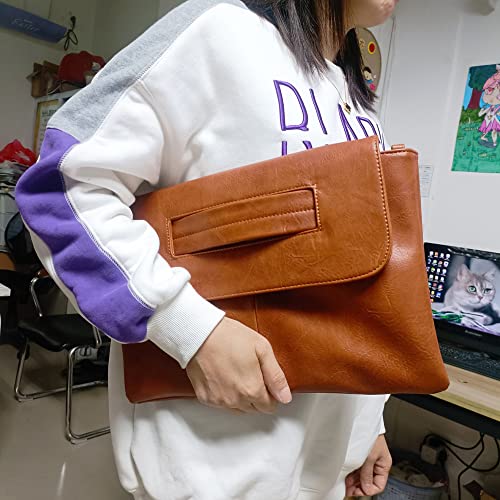 NIGEDU Women Handbags PU Leather Female Clutch Handbag Messenger Bag Large Solid High Capacity (Brown) - Image 2