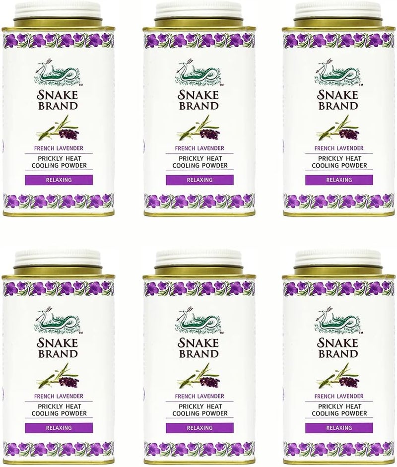 SNAKE BRAND Prickly Heat Cooling Body Powder Relaxing Lavender 140g 6Pack