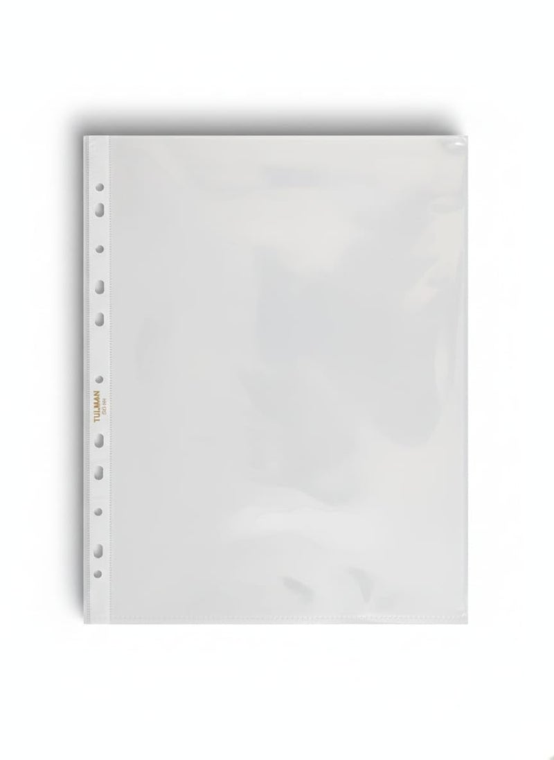 TULMAN A4 Size Transparent Document Sleeves, 25 Pcs, Heavy Duty Clear Sheet Protectors, 150 Microns, Plastic Leaf, Waterproof, 11-Hole Punched for Ring Binders & Files, Office & School Use - Image 1