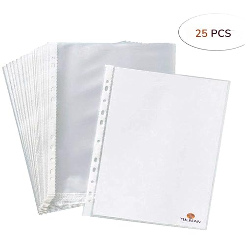 TULMAN A4 Size Transparent Document Sleeves, 25 Pcs, Heavy Duty Clear Sheet Protectors, 150 Microns, Plastic Leaf, Waterproof, 11-Hole Punched for Ring Binders & Files, Office & School Use - Image 3