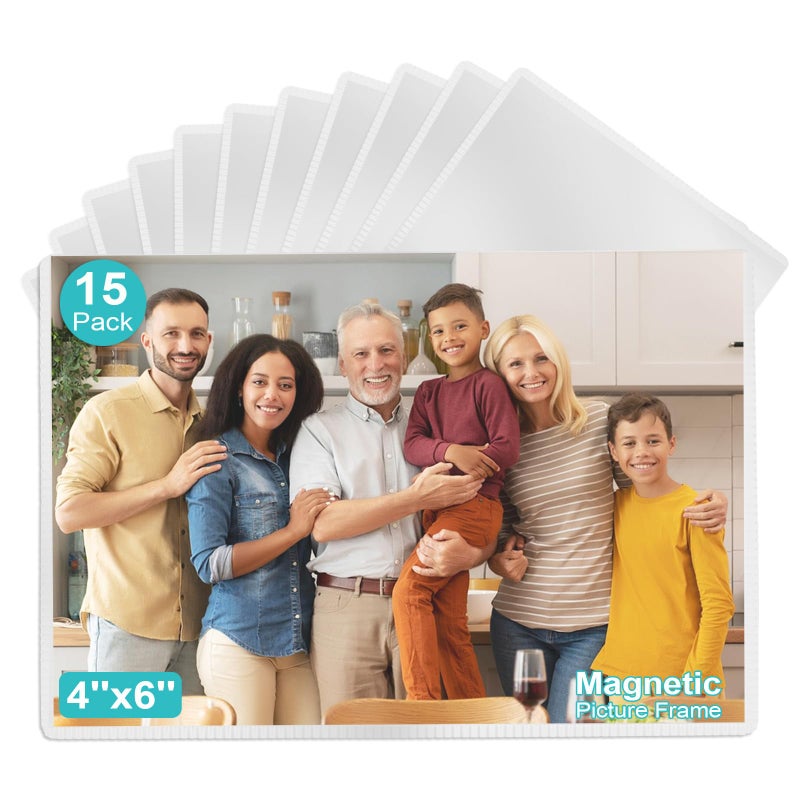 Sloworld Magnetic Picture Frame  15 Pack Magnetic Photo Frames for Refrigerator 4""x6"" Magnetic Frame Reusable  Refrigerator Magnets Picture Frames for Locker/ Whiteboard/ Office Cabinet/ Fridge (White 15 Pack) - Image 1