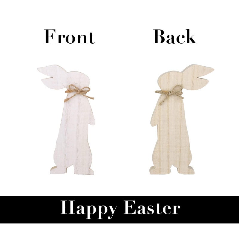 Treory Easter Decorations: 4 pcs Rustic Wooden Easter Bunny Table Signs, Farmhouse Freestanding Tiered Tray Decor for Home Gifts, White - Image 3