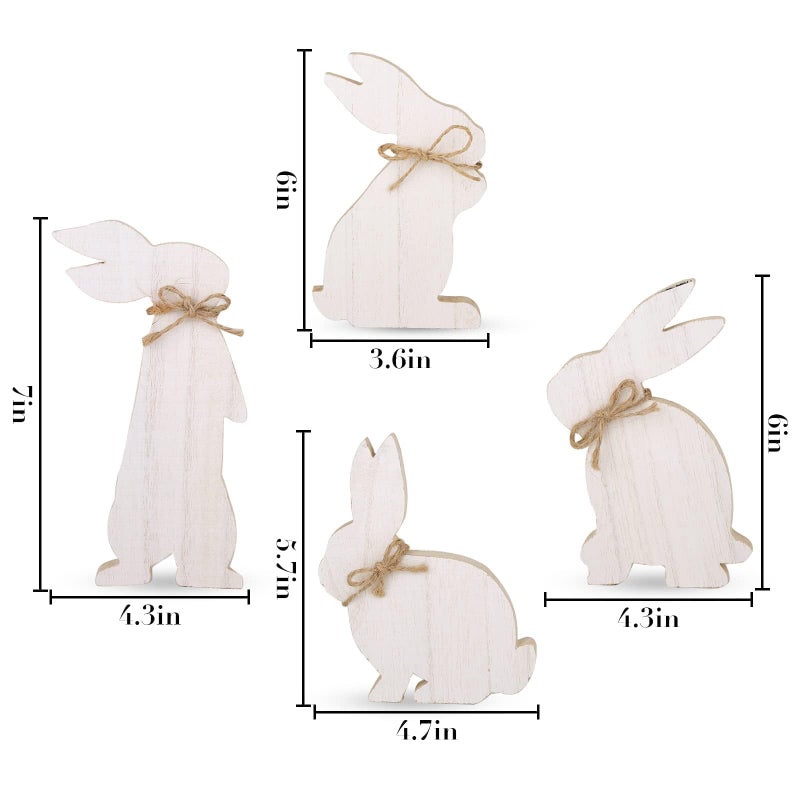 Treory Easter Decorations: 4 pcs Rustic Wooden Easter Bunny Table Signs, Farmhouse Freestanding Tiered Tray Decor for Home Gifts, White - Image 2