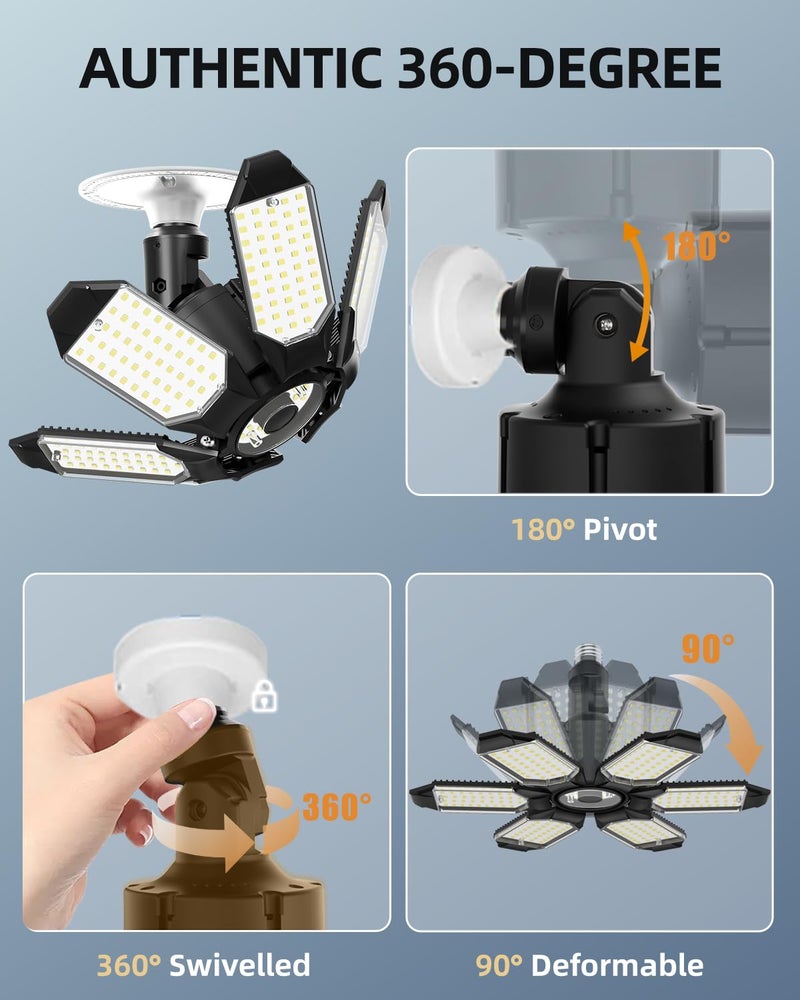 Adiding LED Garage Light Rotatable 2 Pack, Bright Basement Shop Ceiling Bay Lighting Fixture w/ 6 Adjustable Panels Screw in E26 E27 Bulb Base for Attic, Shed, Warehouse, Home Gym, Utility, Workshop - Image 4