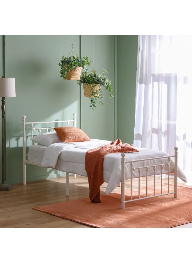 DANUBE HOME Bella Arrow 120x200 Metal Twin Bed | Modern Design Kids Metal Single -White - Image 1