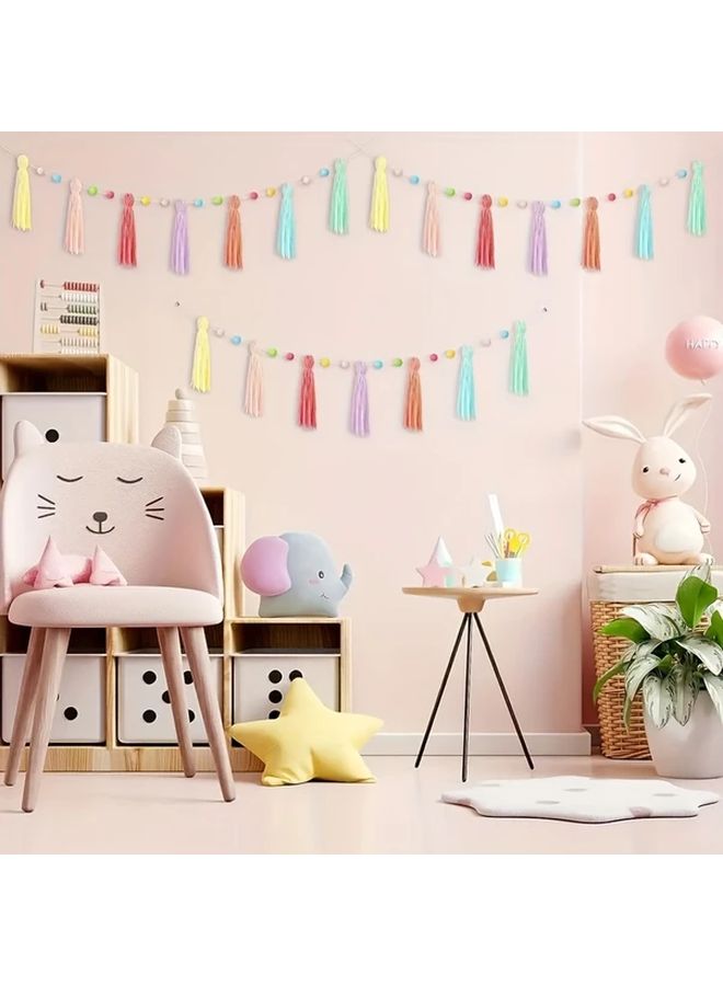 Rainbow Tassel Garland Banner Bohemian Pom Pom Fringe Decor for Party Wedding Classroom - Image 5