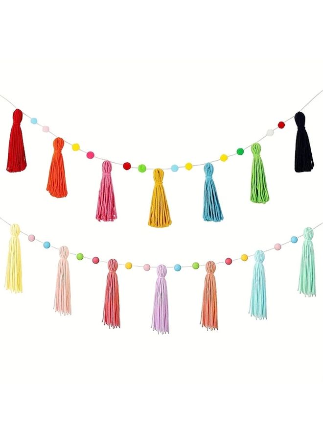 Rainbow Tassel Garland Banner Bohemian Pom Pom Fringe Decor for Party Wedding Classroom - Image 1