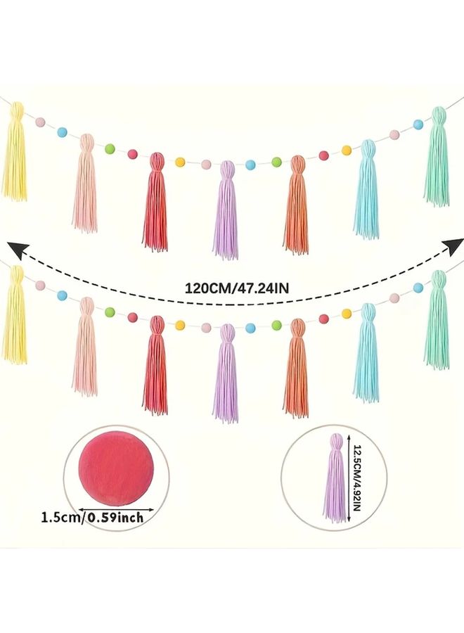 Rainbow Tassel Garland Banner Bohemian Pom Pom Fringe Decor for Party Wedding Classroom - Image 2