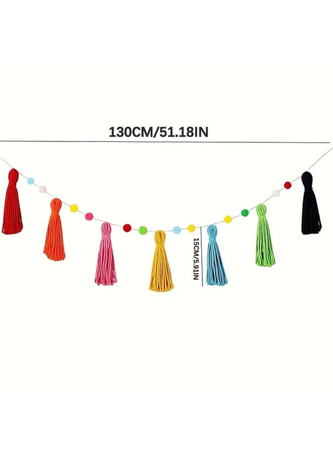 Rainbow Tassel Garland Banner Bohemian Pom Pom Fringe Decor for Party Wedding Classroom - Image 3