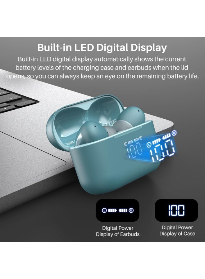 TOZO T20 Wireless Earbuds Bluetooth Headphones 48.5 Hrs Playtime with LED Digital Display, IPX8 Waterproof, Dual Mic Call Noise Cancelling 10mm Broad Range Speakers with Wireless Charging Case Green - Image 4