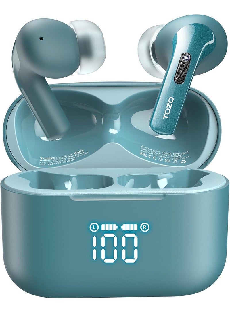 TOZO T20 Wireless Earbuds Bluetooth Headphones 48.5 Hrs Playtime with LED Digital Display, IPX8 Waterproof, Dual Mic Call Noise Cancelling 10mm Broad Range Speakers with Wireless Charging Case Green - Image 1