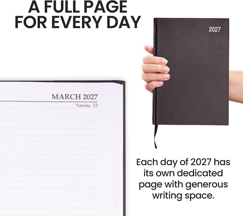 evelay 2025 A4 A5 Day to Page Diary Full Year Planner Desk Hardback Academic Organiser for Home Office School (A5 Page a Day, Black) - Image 5