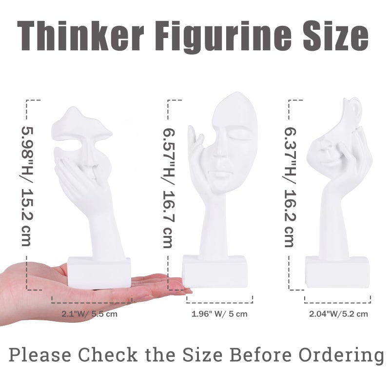 oliruim 3 Pcs Thinker Small Statue Set - White Art Abstract Home Accent Figurines for Decor Woman Apartment Bookshelf Floating Shelf Coffee Table Office Desk Bathroom Counter Decor (3 Pcs White, 6") - Image 3