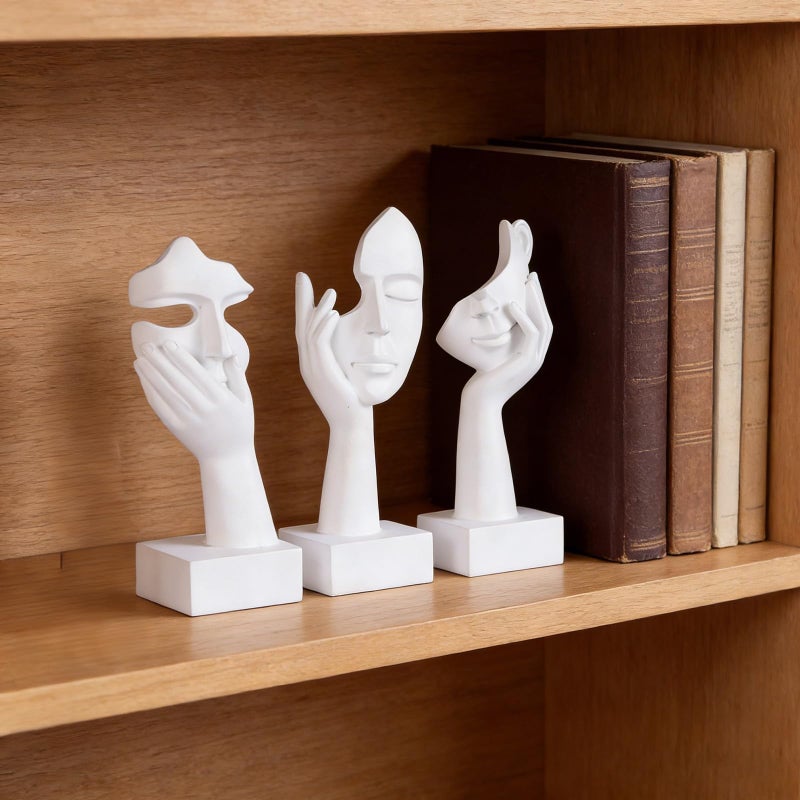 oliruim 3 Pcs Thinker Small Statue Set - White Art Abstract Home Accent Figurines for Decor Woman Apartment Bookshelf Floating Shelf Coffee Table Office Desk Bathroom Counter Decor (3 Pcs White, 6") - Image 5