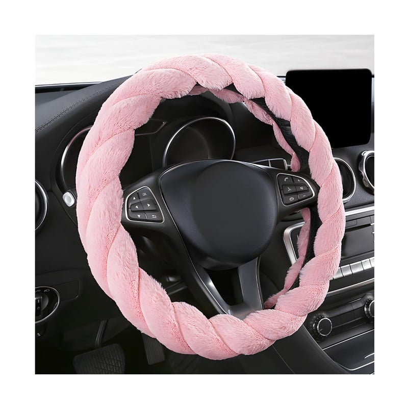 KVAEY Fluffy Car Steering Wheel Cover, 15 Inches Anti-Slip Round Fuzzy Winter Steering Wheel Protector, Soft Warm Plush Steering Wheel Cover for Women Girls, Car Accessories (Pink, Round) - Image 1