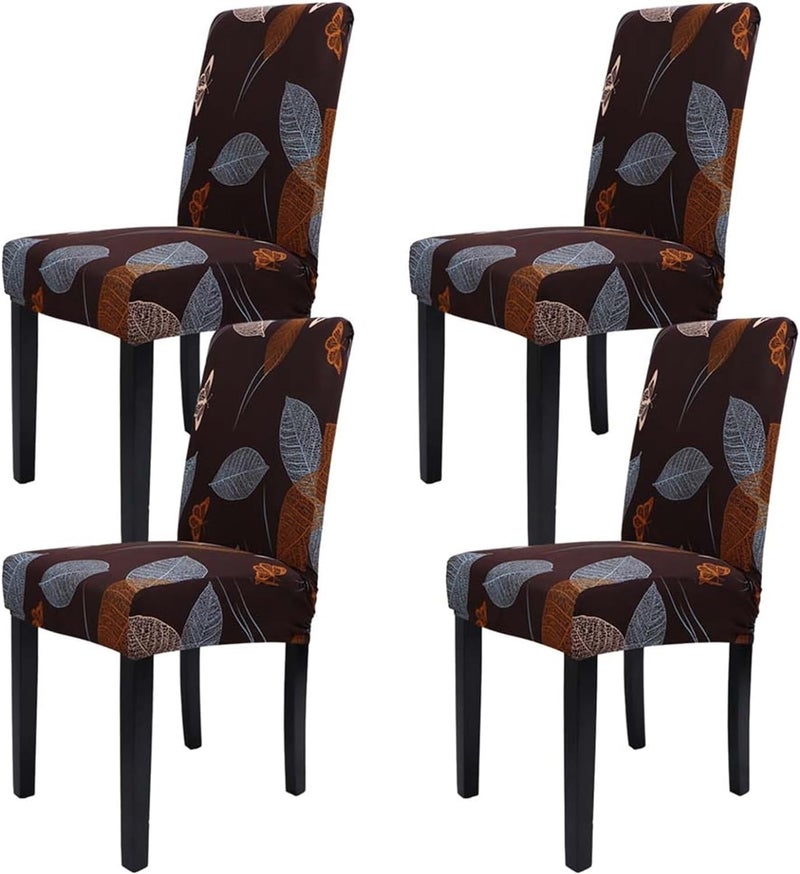 Styleys Dining Chair Covers Washable Elastic Chair Seat Case Protector, Slipcovers for Home, Kitchen, Party, Restaurant Pack of 4 (SLMC142 Maroon Leaves) - Image 1
