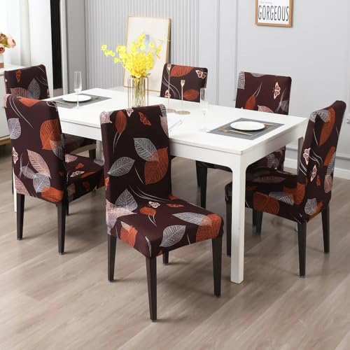 Styleys Dining Chair Covers Washable Elastic Chair Seat Case Protector, Slipcovers for Home, Kitchen, Party, Restaurant Pack of 4 (SLMC142 Maroon Leaves) - Image 2