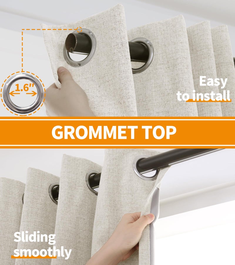 YoungsTex Natural Linen Blackout Curtains 40 Inches Long, Short Room Darkening Drapes Thermal Insulated with Grommet Privacy for Bathroom Bedroom Window, 2 Panels, 42 X 40 Inch - Image 5