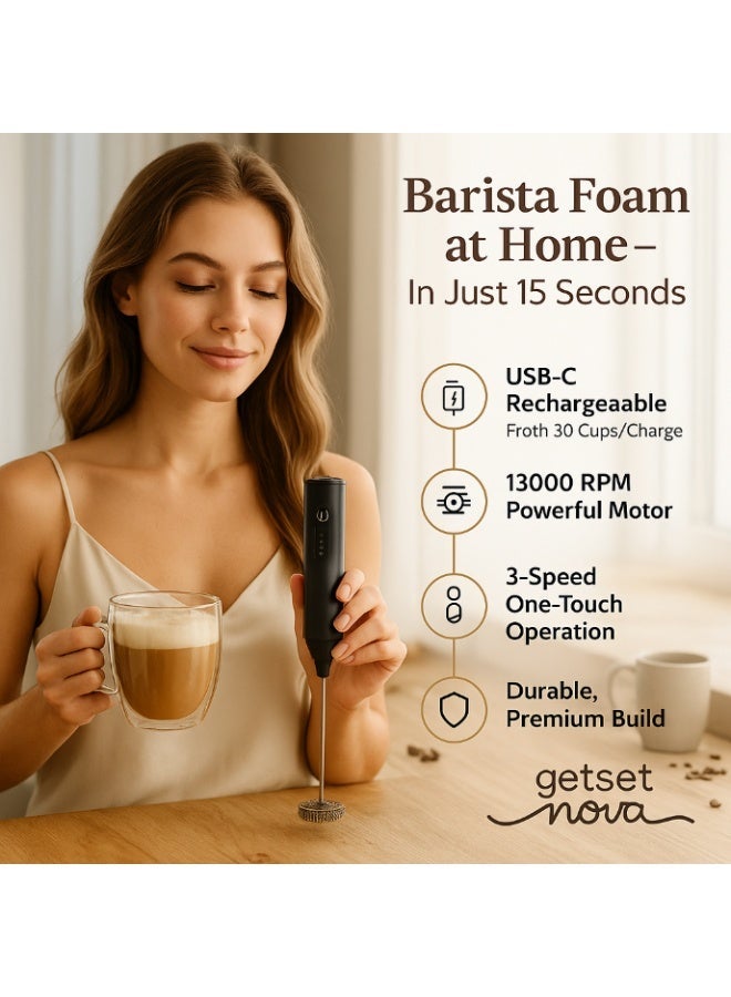 getsetnova Nova Milk Frother Rechargable Coffee Frother Milk & Beater for Cold Latte 2In1 Handheld Blender and Egg Whisker - Image 2