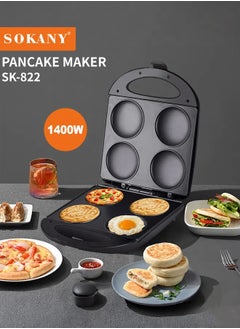 Arepa Maker - Non-Stick 4-Section Multi-Food Maker,Make Delicious Arepas,Pancakes,Corncakes,Fried eggs,Mini pizza,Double-Sided Heating & Temperature Control,1400W SK-822