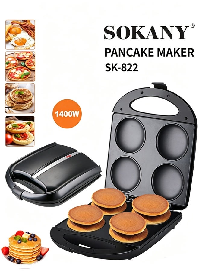 sokany 4 Slot Electric Pancake Maker, Non-Stick Plates with Temperature Control, Multifunction Breakfast Machine for Crepe, Arepa, Muffins, Fried Egg, Mini Pizza, 1400W, SK-822 - Image 1