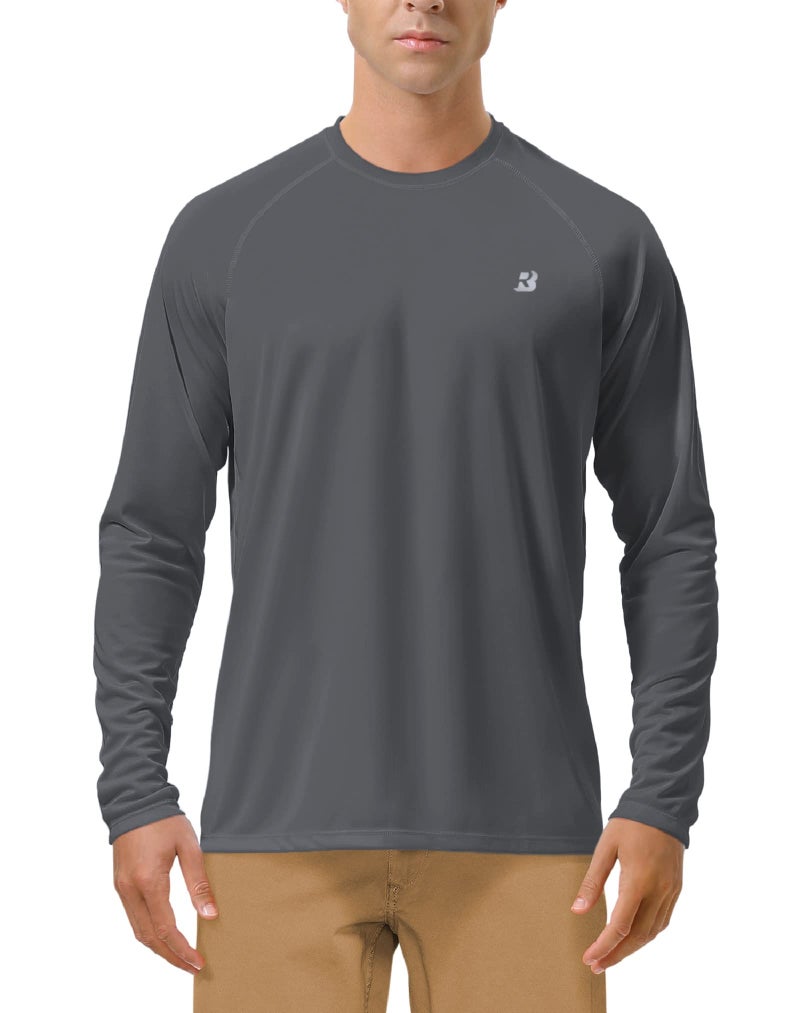 Roadbox Mens UPF 50+ UV Sun Protection Shirts Outdoor Long Sleeve SPF Rash Guard for Fishing Hiking Swimming Running  Dark Gray Medium - Image 1