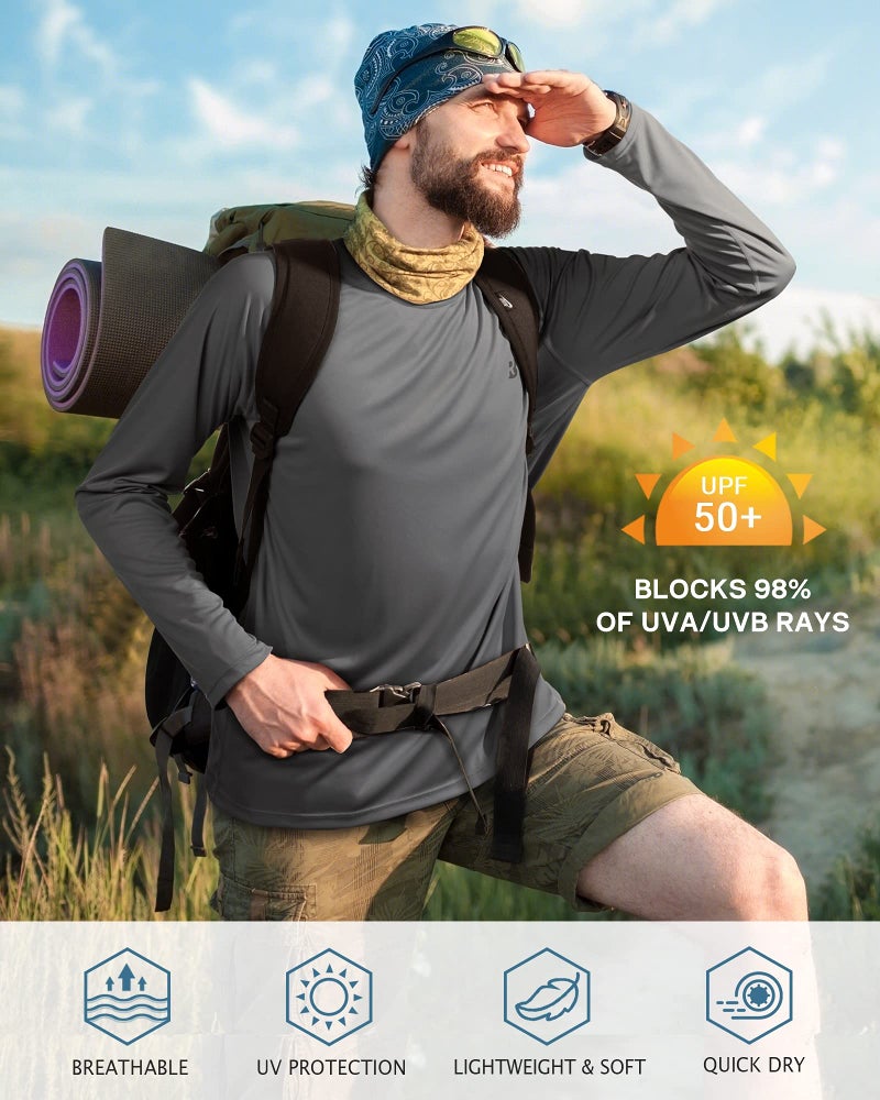 Roadbox Mens UPF 50+ UV Sun Protection Shirts Outdoor Long Sleeve SPF Rash Guard for Fishing Hiking Swimming Running  Dark Gray Medium - Image 3