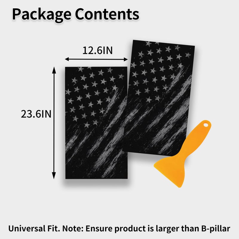 vhemo 2PCS XL B-Pillar Vinyl Wrap Set 12.6"Ã—23.6" (Cut-to-Fit), Waterproof Car B Pillar Sticker Decal, Door Window Pillar Decals, Gloss Vinyl Car Wrap for SUVs Trucks Vans Vehicle (Flag Grayscale) - Image 5