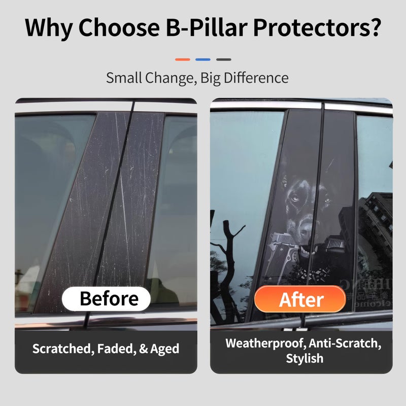 vhemo 2PCS XL B-Pillar Vinyl Wrap Set 12.6"Ã—23.6" (Cut-to-Fit), Waterproof Car B Pillar Sticker Decal, Door Window Pillar Decals, Gloss Vinyl Car Wrap for SUVs Trucks Vans Vehicle (Flag Grayscale) - Image 3