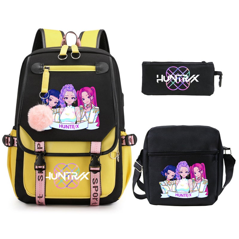 Anime Cartoon Print Korean Style Student Large-Capacity Lightweight Schoolbag Children'S Backpack Pencil Case Three-Piece Set - Image 1