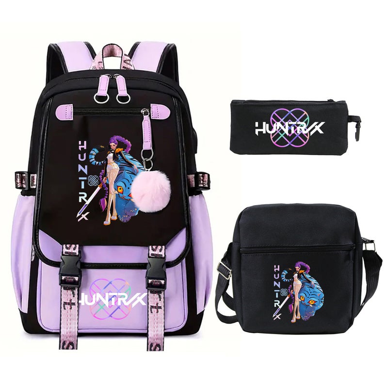 Anime Cartoon Print Korean Style Student Large-Capacity Lightweight Schoolbag Children'S Backpack Pencil Case Three-Piece Set - Image 2