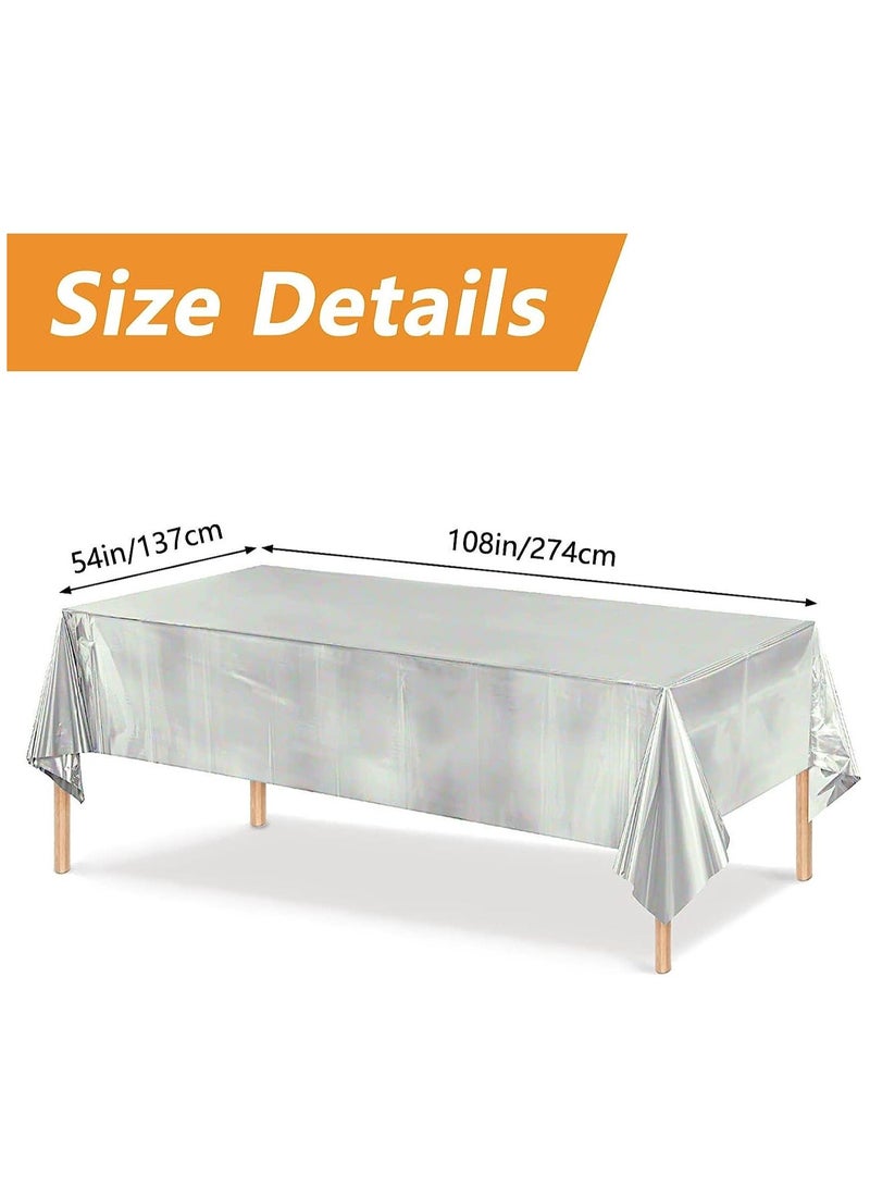 KASTWAVE 3 عبوات من مفرش طاولة بلاستيكي لامع فضي مع تموجات مصنوعة من الكنسين لتغطية الطاولات المستطيلة للاحتفالات مثل حفلات الزفاف أو أعياد الميلاد أو حفلات استقبال المواليد - Image 2