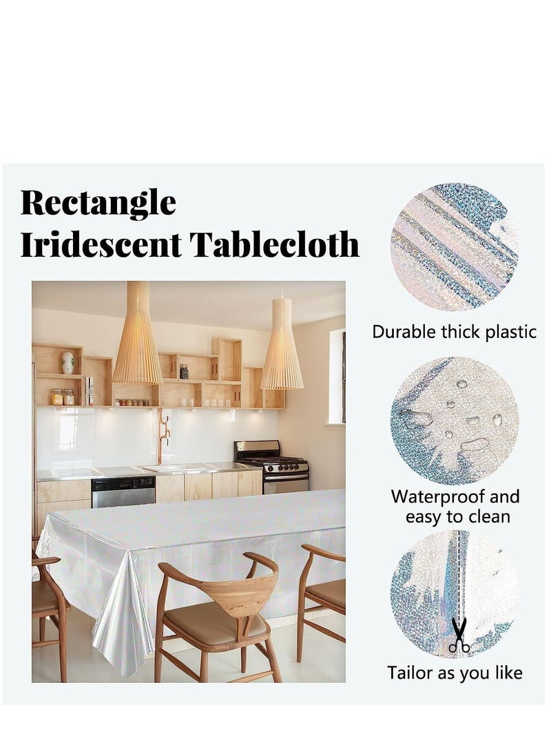KASTWAVE 3 عبوات من مفرش طاولة بلاستيكي لامع فضي مع تموجات مصنوعة من الكنسين لتغطية الطاولات المستطيلة للاحتفالات مثل حفلات الزفاف أو أعياد الميلاد أو حفلات استقبال المواليد - Image 5