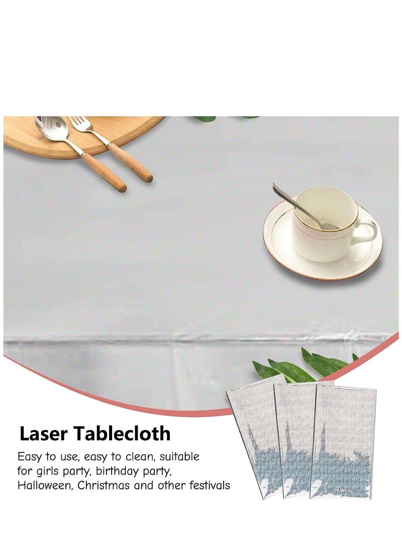 KASTWAVE 3 عبوات من مفرش طاولة بلاستيكي لامع فضي مع تموجات مصنوعة من الكنسين لتغطية الطاولات المستطيلة للاحتفالات مثل حفلات الزفاف أو أعياد الميلاد أو حفلات استقبال المواليد - Image 4