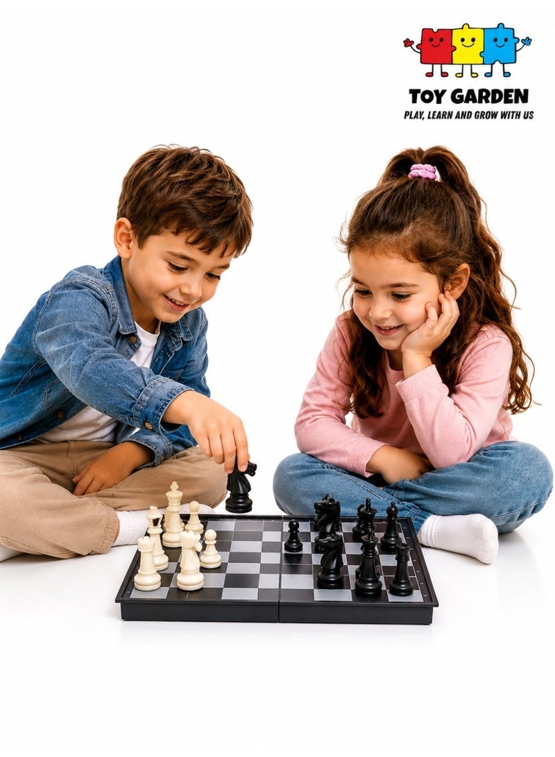 Chess Board, Folding Magnetic Chess Board Game – Black & White Travel Set with Secure Pieces for Kids & Adults, Portable Educational Toy - Image 2