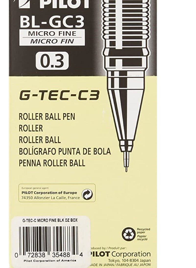 PILOT قلم حبر جاف بايلوت G-TEC-C3 أسود، 12 قطعة، 0.3 مم، برأس رفيع للغاية - Image 2