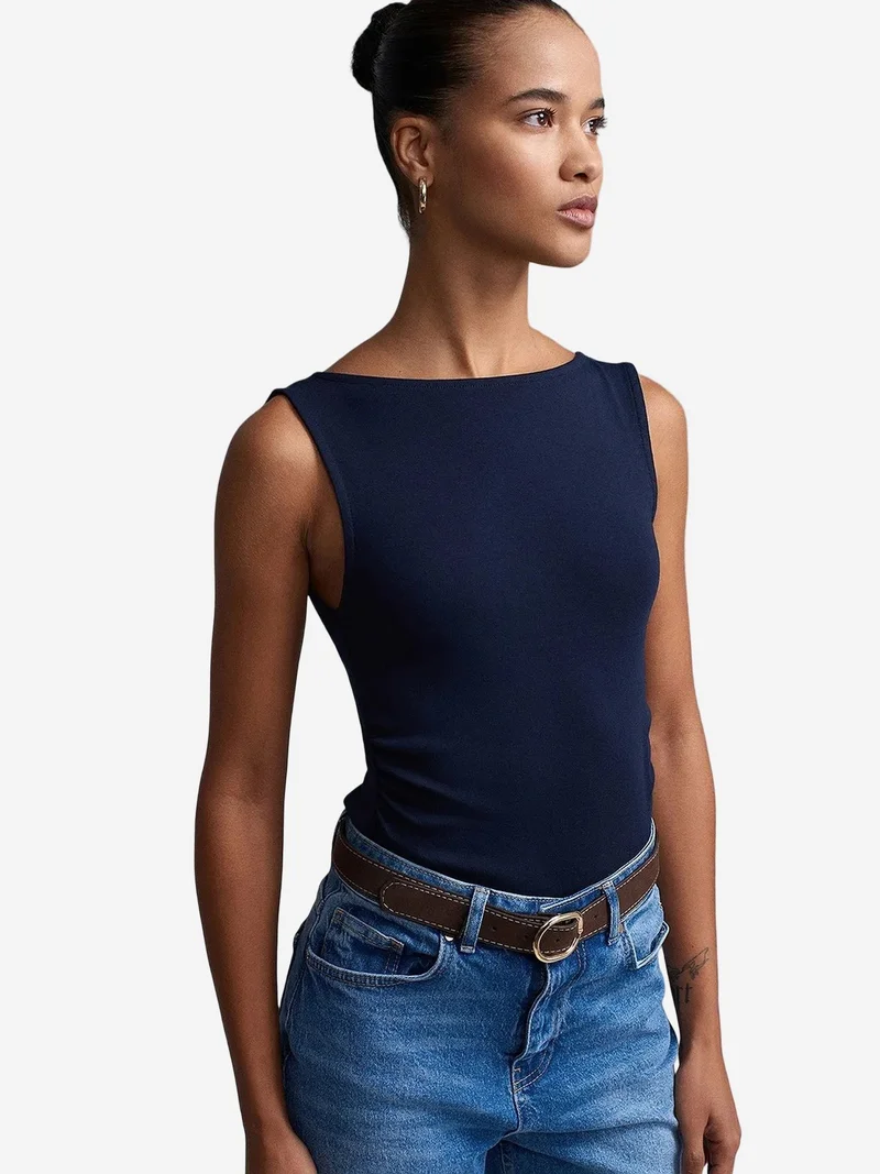 ديلفين DILVIN Sleeveless Boat Neck Jersey Blouse