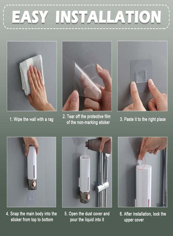 Modixun Liquid Soap Dispenser Wall Mount 450ml/15oz, Luxury Shower Hand Soap Dispenser, Self Adhesive Shampoo Dispenser with 3pcs Adhesives for Bathroom, Kitchen, White - Image 5
