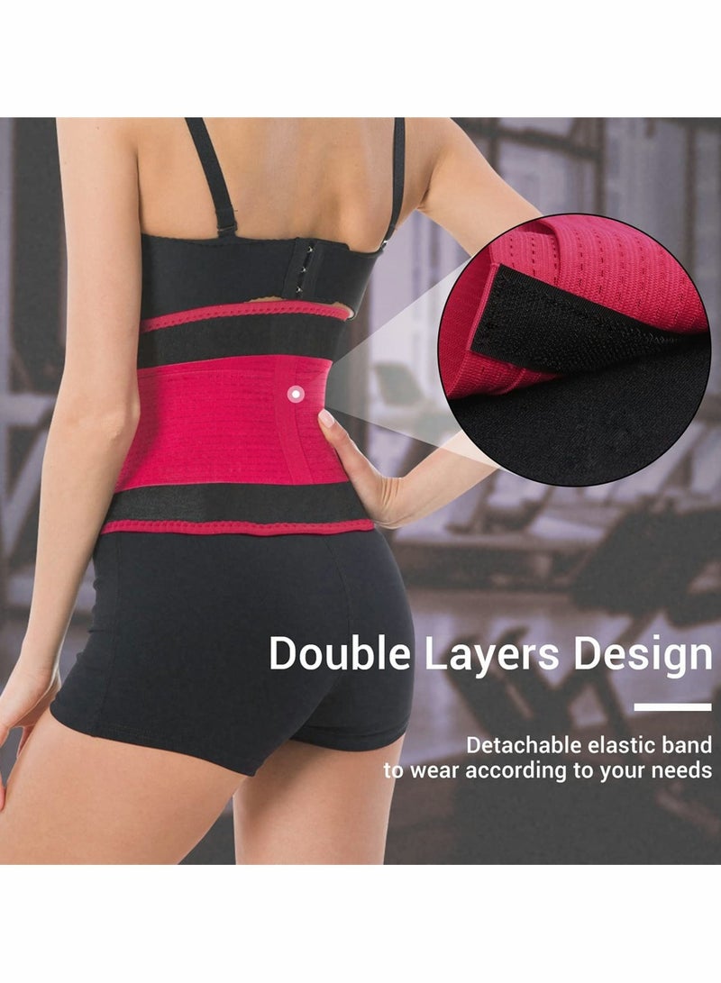 KASTWAVE Waist Trainer Belt for Women, Sport Girdle Belt, Slimming Sauna Waist Trimmer Belly Band Sweat Sports Girdle Belt, Exercise Belt with Adjustable Straps, Slimming Body Shaper Belt (Red, L) - Image 4