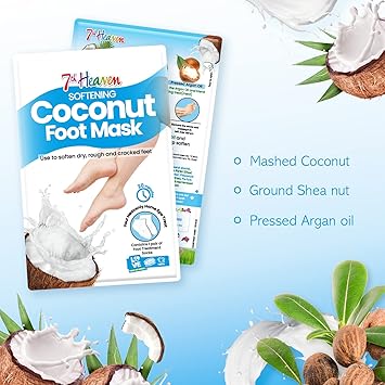 7th Heaven Coconut Foot Mask Socks Softening Moisturising Socks with Shea Butter to Repair Dry Rough Cracked Feet Feet Masks Treatment with Argan Oil - Image 4
