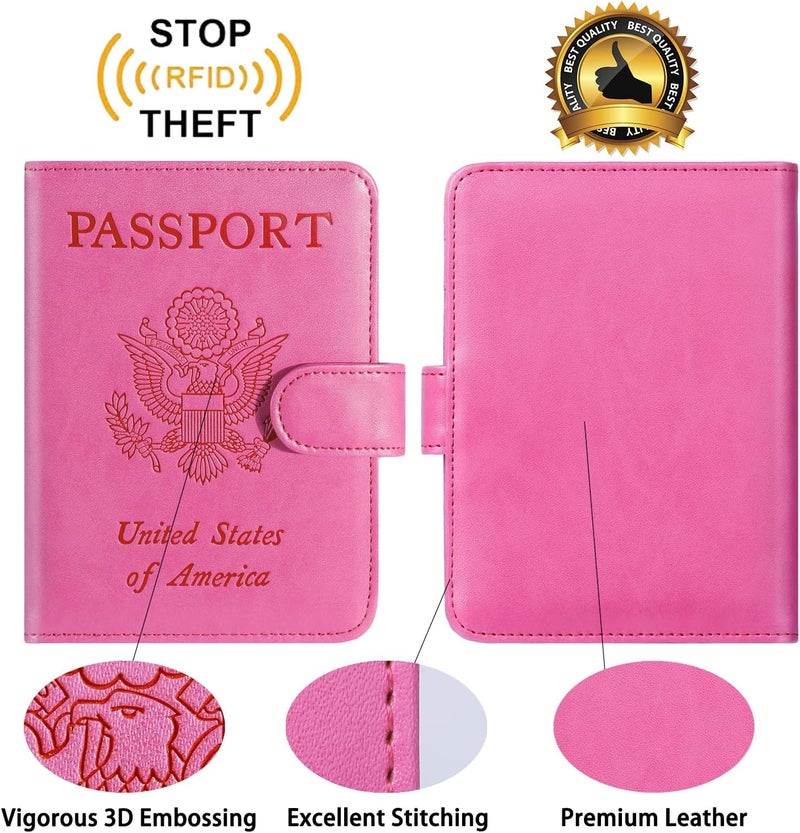 PASCACOO Passport Holder Cover Wallet RFID Blocking Leather Card Case Travel Accessories for Women Men (Pink) - Image 2