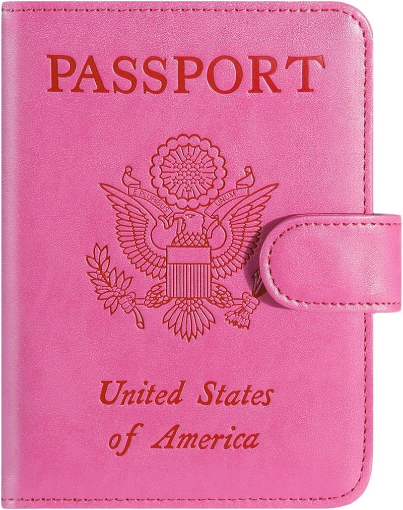 PASCACOO Passport Holder Cover Wallet RFID Blocking Leather Card Case Travel Accessories for Women Men (Pink) - Image 1
