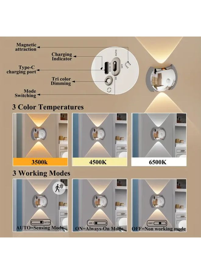 Silver Magnetic Motion Sensing LED Night Light Up Down Dual Light Wireless Wall Mount - Image 5