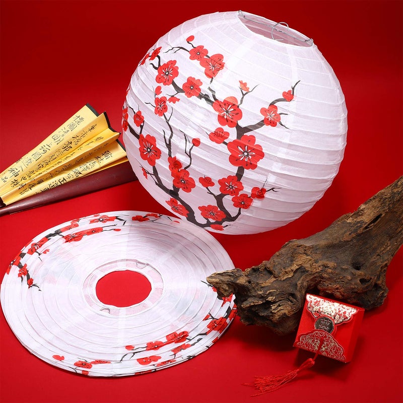 Blulu 6 Pack Chinese Japanese Paper Lantern Red Cherry Blossom Paper Lantern for Chinese Oriental Style Restaurant Home Wedding Party Decoration, 11.8 x 11 Inch - Image 4