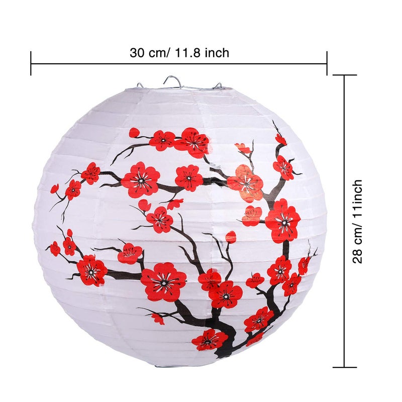 Blulu 6 Pack Chinese Japanese Paper Lantern Red Cherry Blossom Paper Lantern for Chinese Oriental Style Restaurant Home Wedding Party Decoration, 11.8 x 11 Inch - Image 2