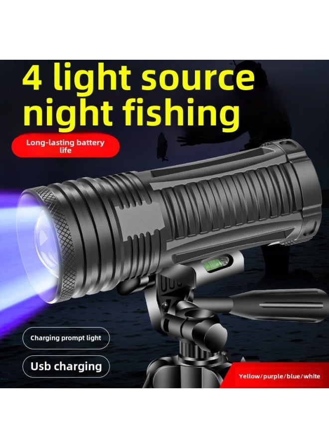 Fishing Lamp Night Fishing Lamp Blue Light Violet Luminous High Power Xenon Fish Lamp Table Fishing Lamp Raft Fishing Equipment-Color:104 Four Light Source Single Lamp (including Data Line) + Large Bracket - Image 2