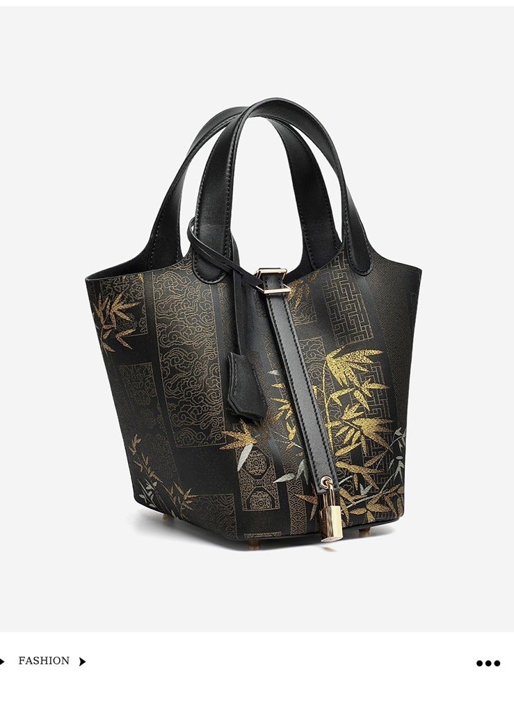 Women Oriental Embroidered Vegetable Basket Bucket Bag Large Capacity Handbag Detachable Crossbody Strap for Daily Use - Image 1